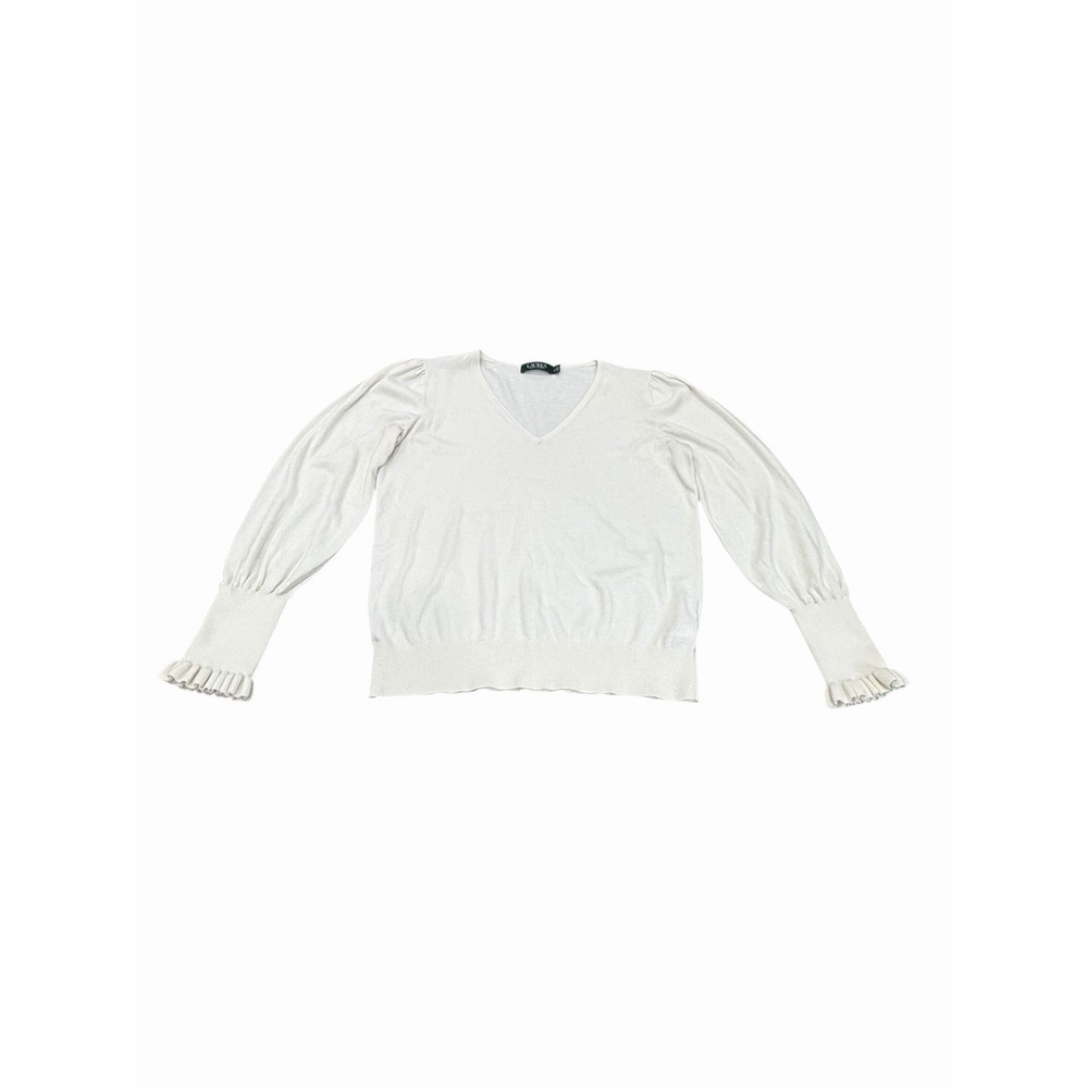 Lauren Ralph Lauren Womens Light Sweater Large Cream Old Money Minimalist Ruffle